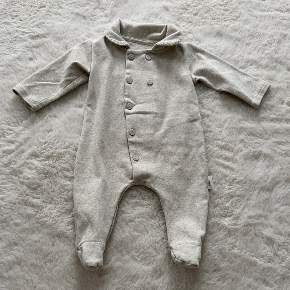 Neutral Beige Baby One-Piece Footed Romper